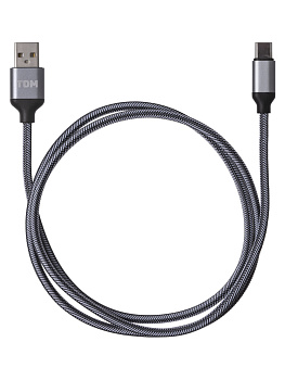 Дата-кабель, ДК 11, USB - USB Type-C, 1 м, тканевая оплетка, серый, TDM