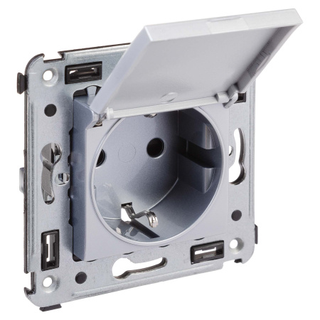 Розетка с крышкой в стену, 2P+E, с з/ш, "Avanti", "Закаленная сталь" DKC
