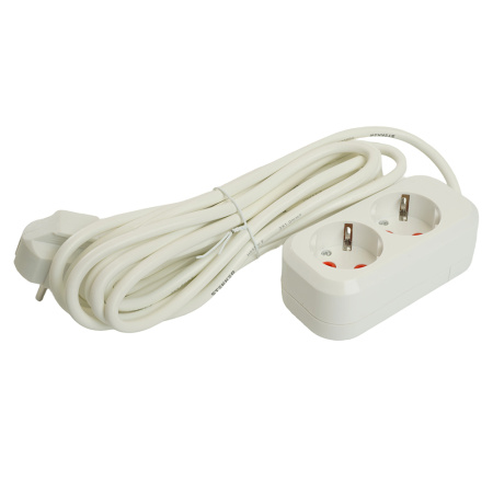 Удлинитель двухместный с/з STEKKER HM06-21-05 3x1мм², 5м, серия Home (У10-001), белый