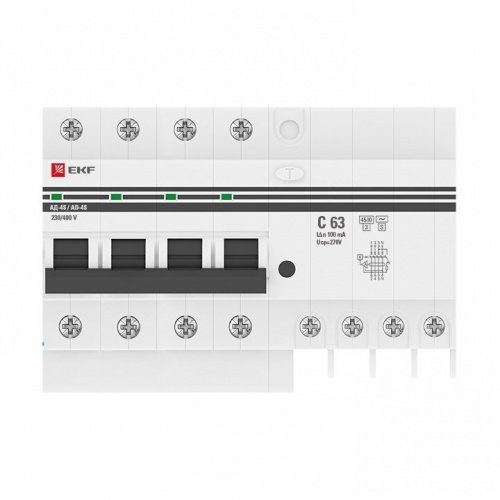 Дифференциальный автоматический выключатель АД-4 S 63А 100мА (хар, С, АС, электронный) 4,5кА PROxima EKF фото 3