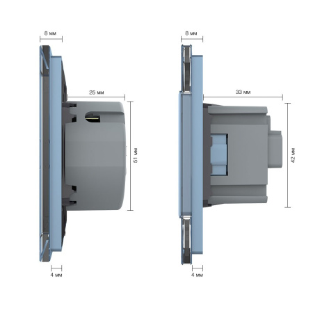 Сенсорный выключатель комбинированный на 2 линии 1 розетка 2 модуля Синий Livolo