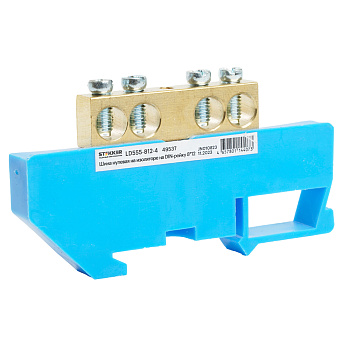 Шина "N" на изоляторе STEKKER 8*12 на DIN-рейку 4 вывода, синий, LD555-812-4