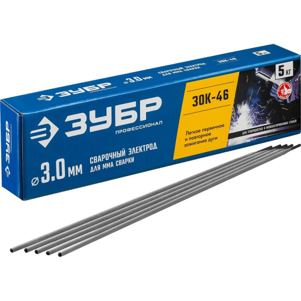 Электрод сварочный ЗОК-46 рутил-целлюлозный, d 3.0 х 350 мм, 5 кг в коробке, Профессионал. ЗУБР