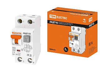 Дифференциальный автоматический выключатель АВДТ 63 2П (1П+N) 6А С 30мА 6кА тип А TDM