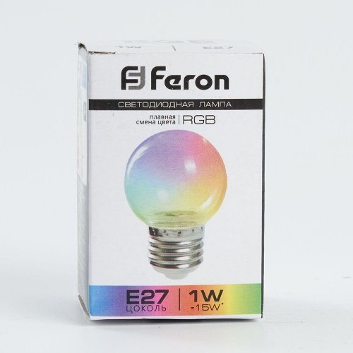 Лампа светодиодная Feron LB-37 Шарик прозрачный E27 1W RGB плавная смена цвета фото 5