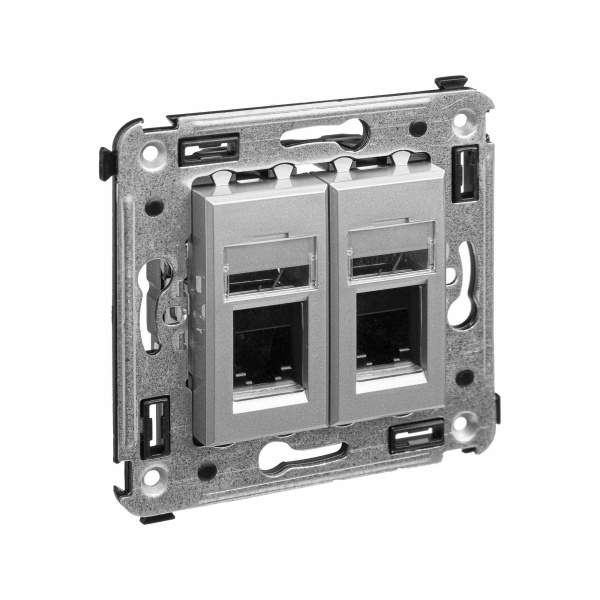 Телефонная розетка RJ-12 в стену двойная, "Avanti", "Закаленная сталь" DKC Телефонная розетка RJ-12 в стену двойная, "Avanti", "Закаленная сталь" DKC