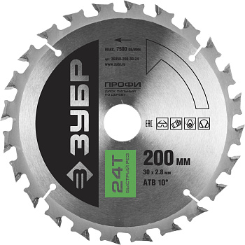 Быстрый рез 200х30мм 24Т, диск пильный по дереву ЗУБР