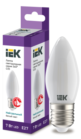 Лампа светодиодная C35 свеча матовая 7Вт 230В 4000К E27 серия 360° IEK