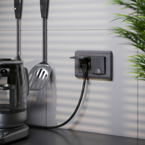 Розетка двойная влагозащ. с зазем. с защит. крышками и шторками (графит рифленый) СУ IP44 Werkel