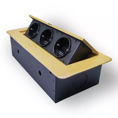 Розетка горизонтальная выдвижная 3 Euro 16A RocketSocket, проводка, цвет золотой