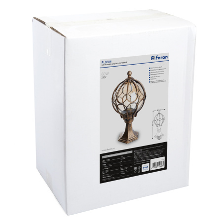 Светильник садово-парковый Feron PL3704 круглый на постамент 60W 230V E27, черное золото