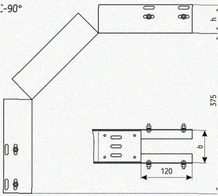 Лоток перфорированный КС 100х80-90 У3 для поворота трассы вниз на 90, окрашенный, S1,5