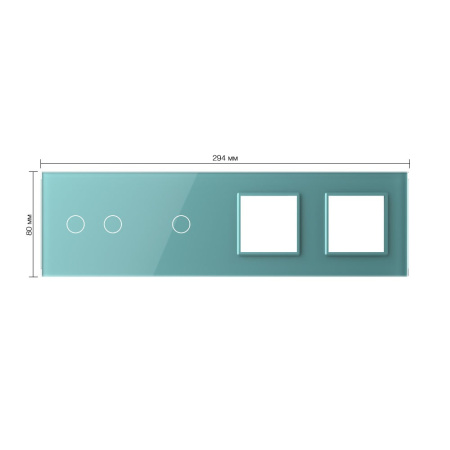 Панель для 2-х сенсорных выключателей и 2-х розеток, 3 клавиши (2+1), цвет зеленый, стекло Livolo