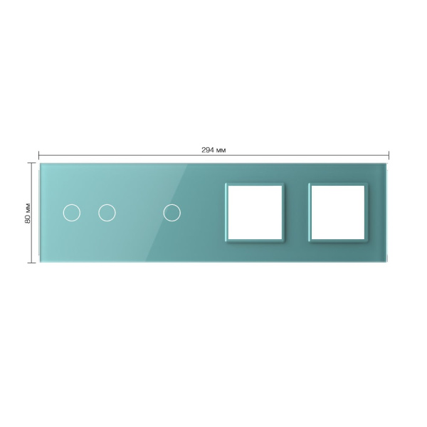 Панель для 2-х сенсорных выключателей и 2-х розеток, 3 клавиши (2+1), цвет зеленый, стекло Livolo