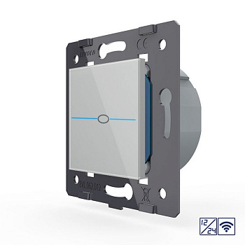Одноклавишный сенсорный выключатель Quadro 12/24В с радиоупр., цвет серый (механизм) Livolo