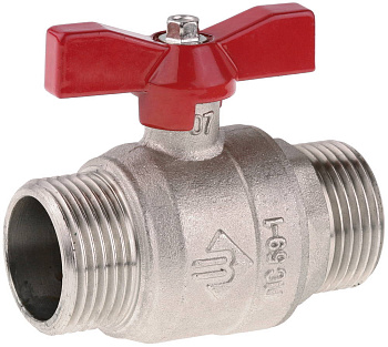 Кран шаровой 1" полнопроходной "папа-папа", бабочка, никелированная латунь ЗУБР