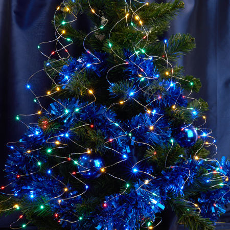 Св/д гирлянда Feron CL53 2м + 1м мультиколор,статичная, с питанием от батареек, прозр.шнур