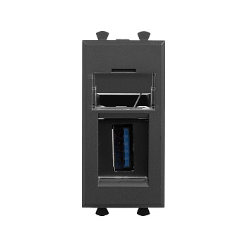 USB 3.0 розетка модульная, тип А-А, "Avanti", "Черный матовый", 1 модуль DKC