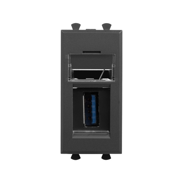 USB 3.0 розетка модульная, тип А-А, "Avanti", "Черный матовый", 1 модуль DKC