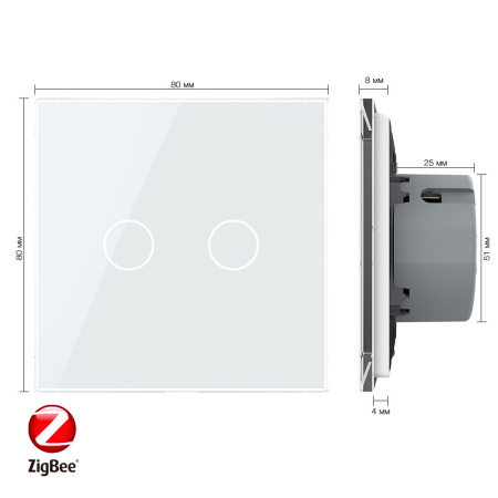 Сенсорный выключатель ZigBee (Wi-Fi) 2 клавиши 1 пост Белый Livolo