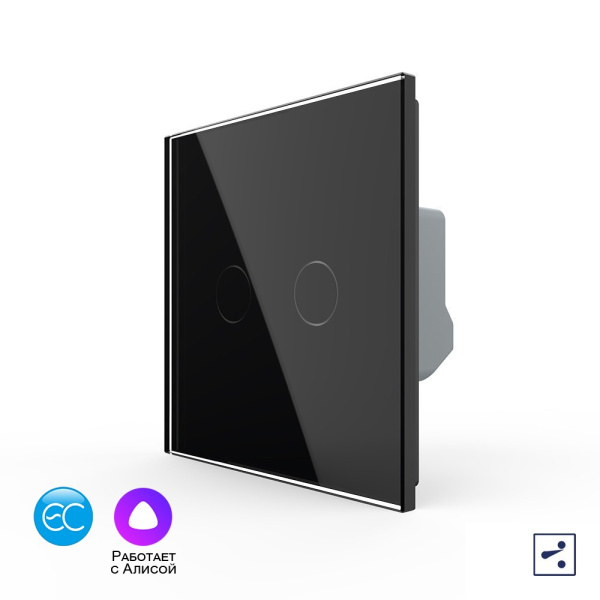Двухклавишный проходной умный сенсорный выключатель EC, 1 пост, цвет черный Livolo