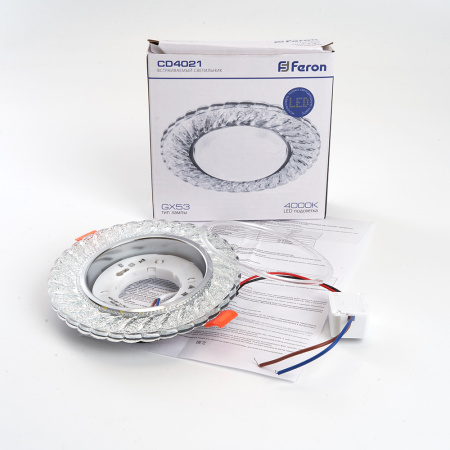 Светильник встр. с белой LED подсветкой Feron CD4021 потолочный GX53 без лампы прозрачный