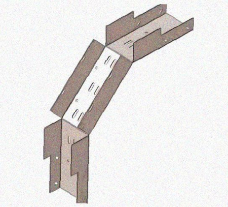 Лоток замковый перфорированный КСЗ 200х100-90 УТ1,5 для поворота трассы вниз на 90, оцинкованный лист, S0,8