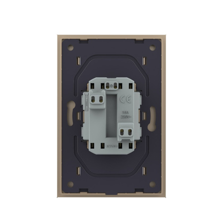 Розетка Livolo электрическая двойная 1 пост с заземлением, рамкой, защитными шторками 16A, цвет золотой VL-C7CTF16A.TF16A-AP