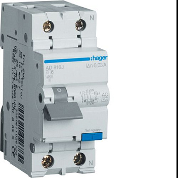 Дифференциальный автоматический выключатель АВДТ 1П+N 16А С 6кА 30мА тип А, 2М Hager