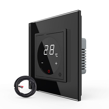 Терморегулятор пола 16А, сенсорное управление, датчик воздуха, датчик пола 5 м, черный Livolo