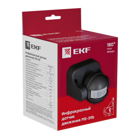 ИК датчик движения наст, 1200Вт 180гр, до 12м IP44 MS-39b черный PROxima EKF