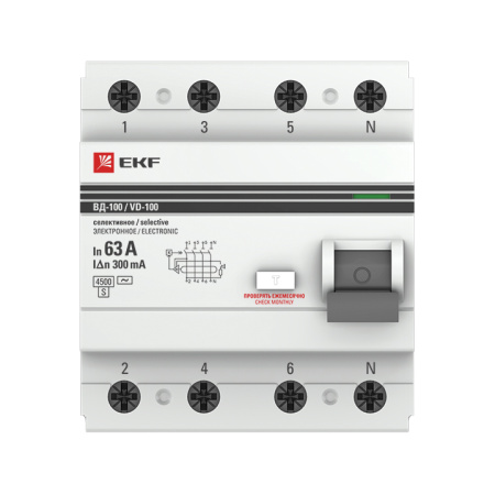 Устройство защитного отключения ВД-100 селективное УЗО 4П 63А (электронное) 4,5кА 300мА PROxima EKF