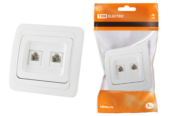 Розетка компьютерная RJ-45 + TФ (RJ-11) белая "Валдай" TDM Розетка компьютерная RJ-45 + TФ (RJ-11) белая "Валдай" TDM