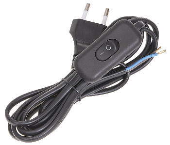 Шнур УШ-1КВ опрессованный с вилкой со встроенным выключателем 2х0,75/2м черный IEK