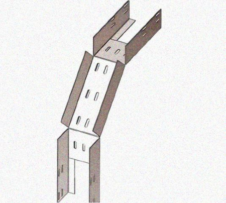 Лоток перфорированный КС 600х65-90 У3 для поворота трассы вниз на 90, окрашенный, S1,5