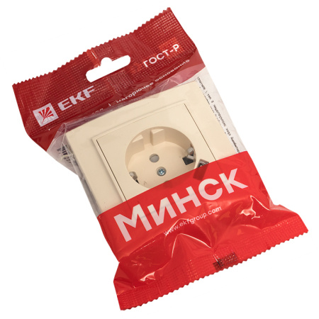 Минск Розетка 1-местная СП с/з 16А бежевая с защ, штор, с USB 1А EKF