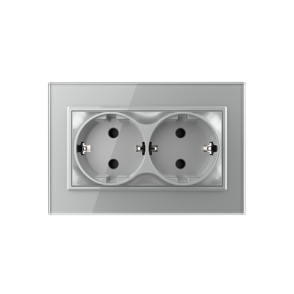 Розетка Livolo электрическая двойная 1 пост с заземлением, рамкой, защитными шторками 16A, цвет серый VL-C7CTF16A.TF16A-IP