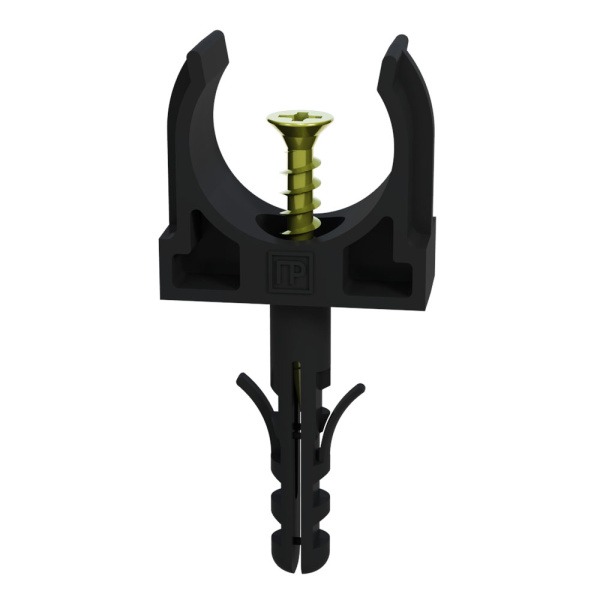 Крепеж-клипса с дюбелем и саморезом черная d20 мм в малой упаковке (10шт/900шт уп/кор) Промрукав