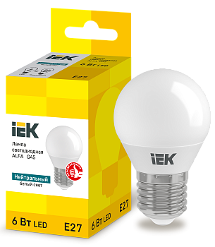 Лампа светодиодная ALFA G45 шар 6Вт 230В 4000К E27 IEK
