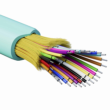 Кабель волоконно-оптич., расп.,арамидные упр.нити, внутр., нг(А)-HF, 24 ОВ, категорияOM3 (G.651.1) плотный буфер, 0,4 кН, барабан 2000 м DKC