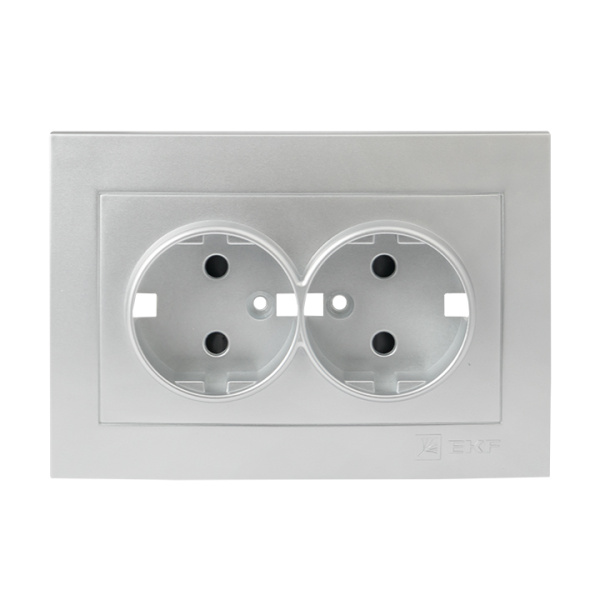 Валенсия Лицевая панель розетки 2-местной с/з 16А сталь с защ, штор, EKF Валенсия Лицевая панель розетки 2-местной с/з 16А сталь с защ, штор, EKF