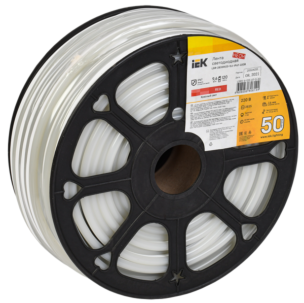 Лента светодиодная "неон" 50м LSR-2835R120-9,6-IP67-220В IEK Лента светодиодная "неон" 50м LSR-2835R120-9,6-IP67-220В IEK