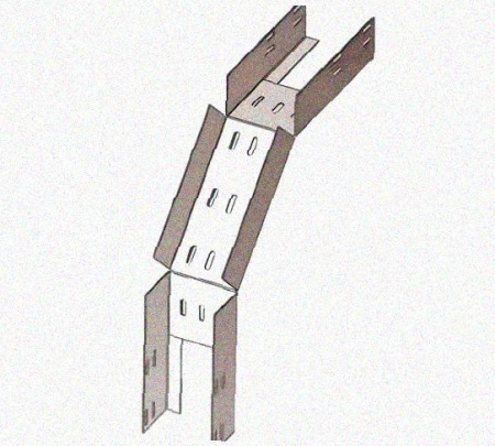 Лоток перфорированный КС 300х65-90 УТ1,5 для поворота трассы вниз на 90, оцинкованный лист S1,5