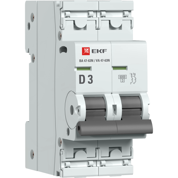 Выключатель автоматический ВА МОД 2П 3А D 6кА ВА 47-63N PROxima EKF