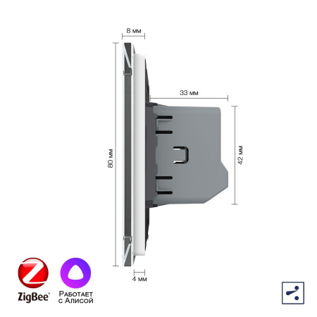 Одноклавишный проходной умный сенсорный выключатель Livolo ZigBee, 1 пост, Белый VL-C701SZ-2WG