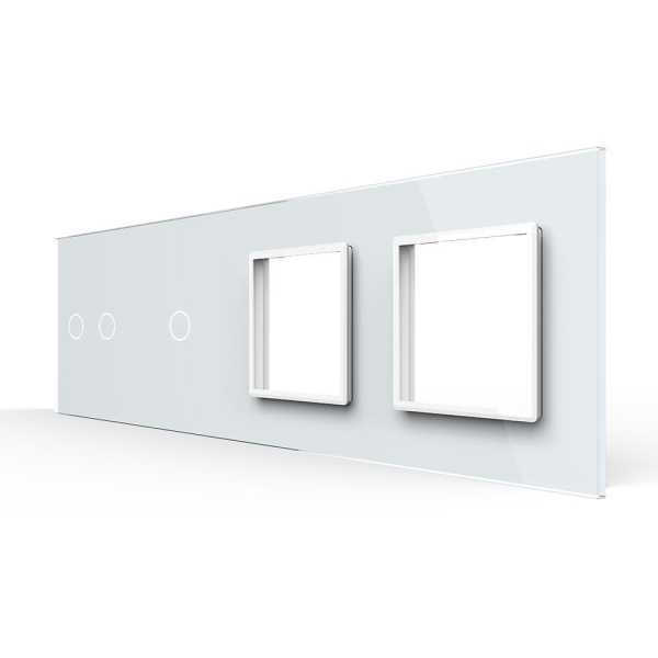 Панель для 2-х сенсорных выключателей и 2-х розеток, 3 клавиши (2+1), цвет белый, стекло Livolo