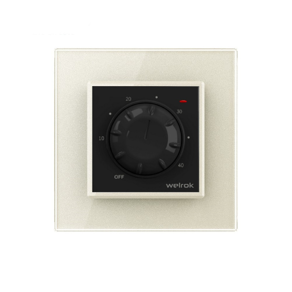 Терморегулятор Welrok RTP для рамки LIVOLO с механическим управлением, датчик пола 3 м, цвет черный с жемчужной рамкой Терморегулятор Welrok RTP для рамки LIVOLO с механическим управлением, датчик пола 3 м, цвет черный с жемчужной рамкой