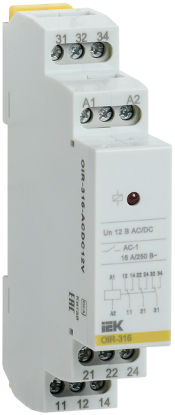 Реле промежуточное модульное OIR 3 контакта 16А 12В AC/DC IEK