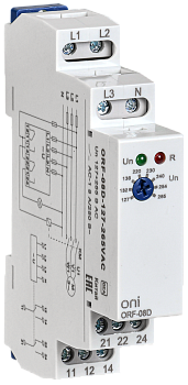 Реле контроля фаз ORF-08D 3 фазы 2 контакта 127-265В AC с контролем нейтрали ONI