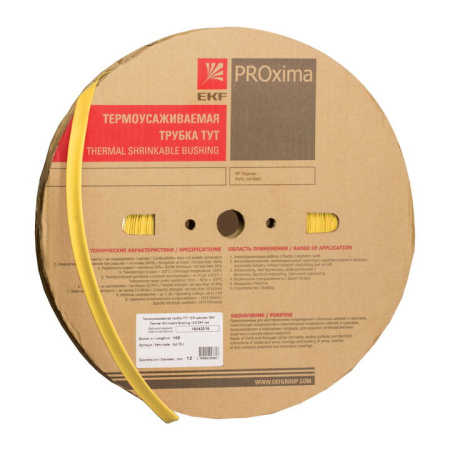 Термоусаживаемая трубка ТУТ нг 120/60 желтая рулон PROxima EKF